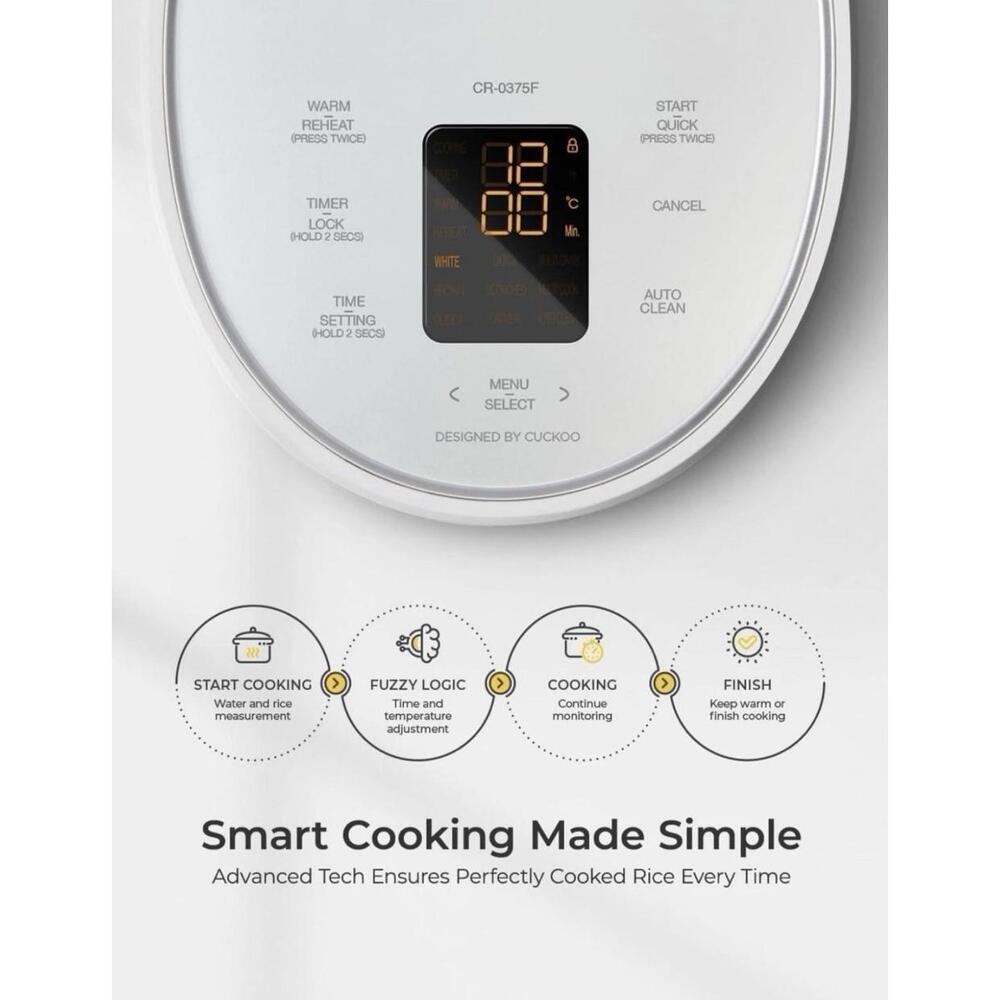 CUCKOO Micom Small Rice Cooker 10 Menu Options 3 Cups Uncooked CR-0375F White SF - Picture 4 of 9